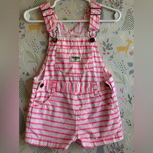 Oshkosh Baby/Toddler Girls Neon Pink & Pastel Striped Short Overalls (Shortalls)